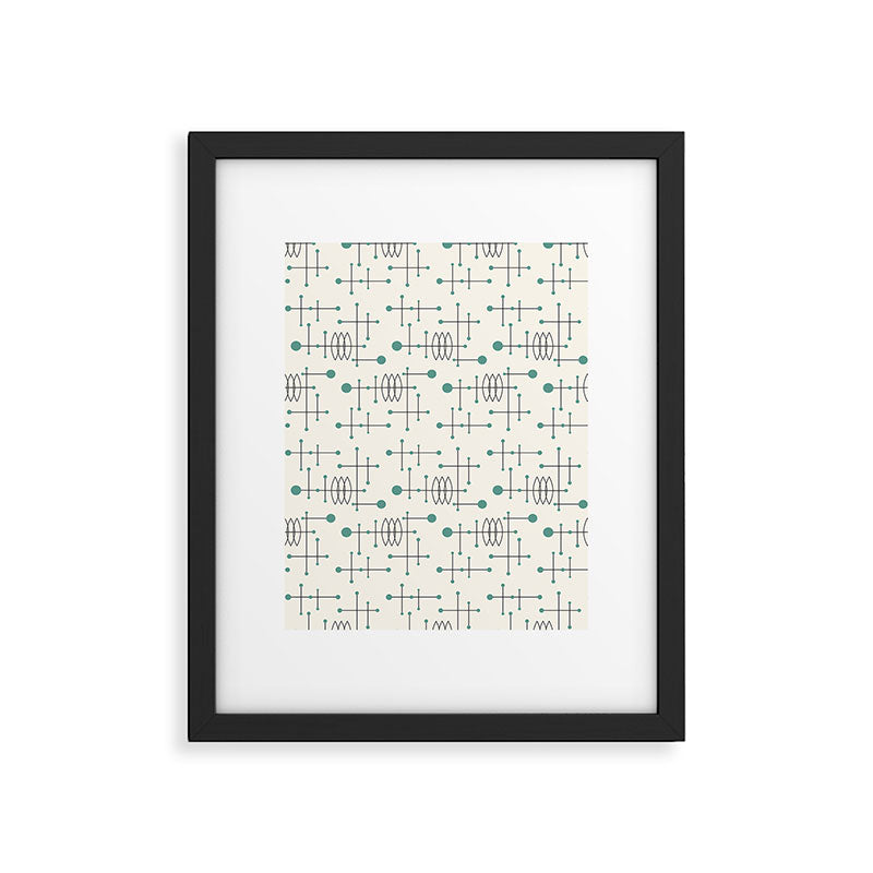 Mid Century Atomic Age Pattern Teal and Cream Framed Art Print Gallery Image 5