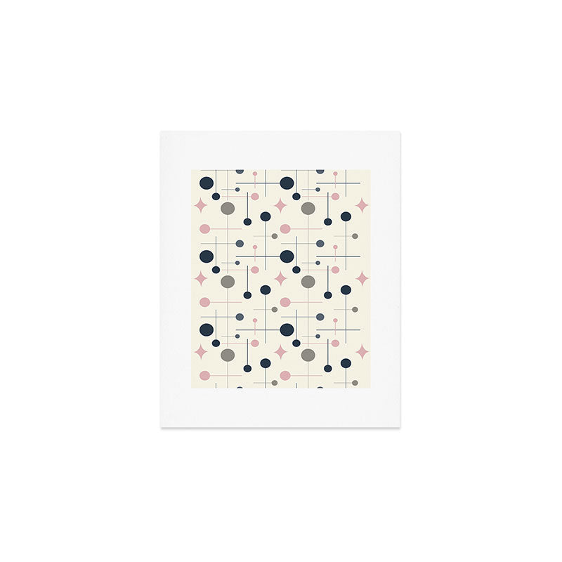 Mid Century Modern Abstract Retro Vintage Style Navy Blue, Blush Pink and Grey Art Print Gallery Image 1
