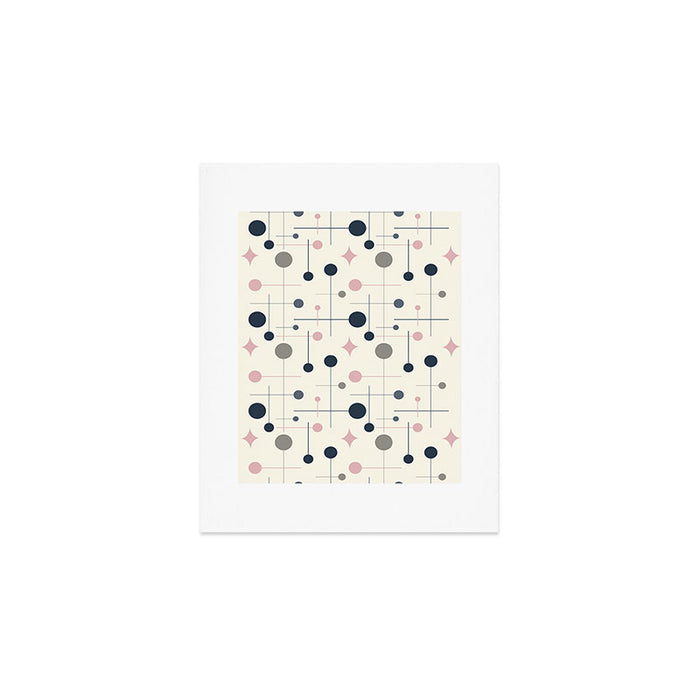 Mid Century Modern Abstract Retro Vintage Style Navy Blue, Blush Pink and Grey Art Print Gallery Image 1