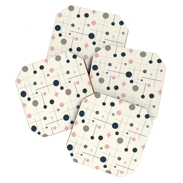Mid Century Modern Abstract Retro Vintage Style Navy Blue, Blush Pink and Grey Coaster Gallery Image 1