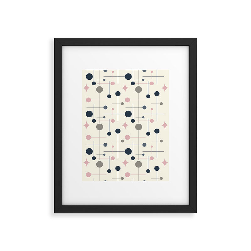 Mid Century Modern Abstract Retro Vintage Style Navy Blue, Blush Pink and Grey Framed Art Print Gallery Image 5