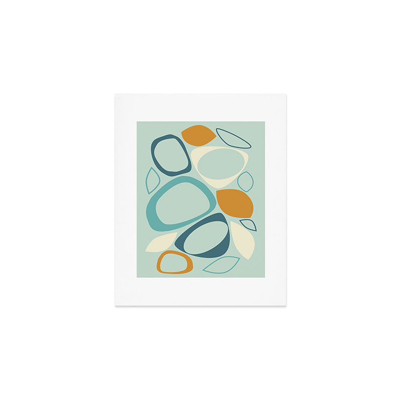 Mid Century Modern Abstract Shapes 8 in Aqua, Orange, Cream and Turquoise Art Print Gallery Image 1