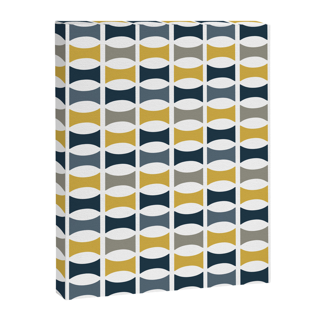 Mid Century Modern Geometric Pattern Navy Blue, Mustard Yellow, Gray Canvas Print Gallery Image 6