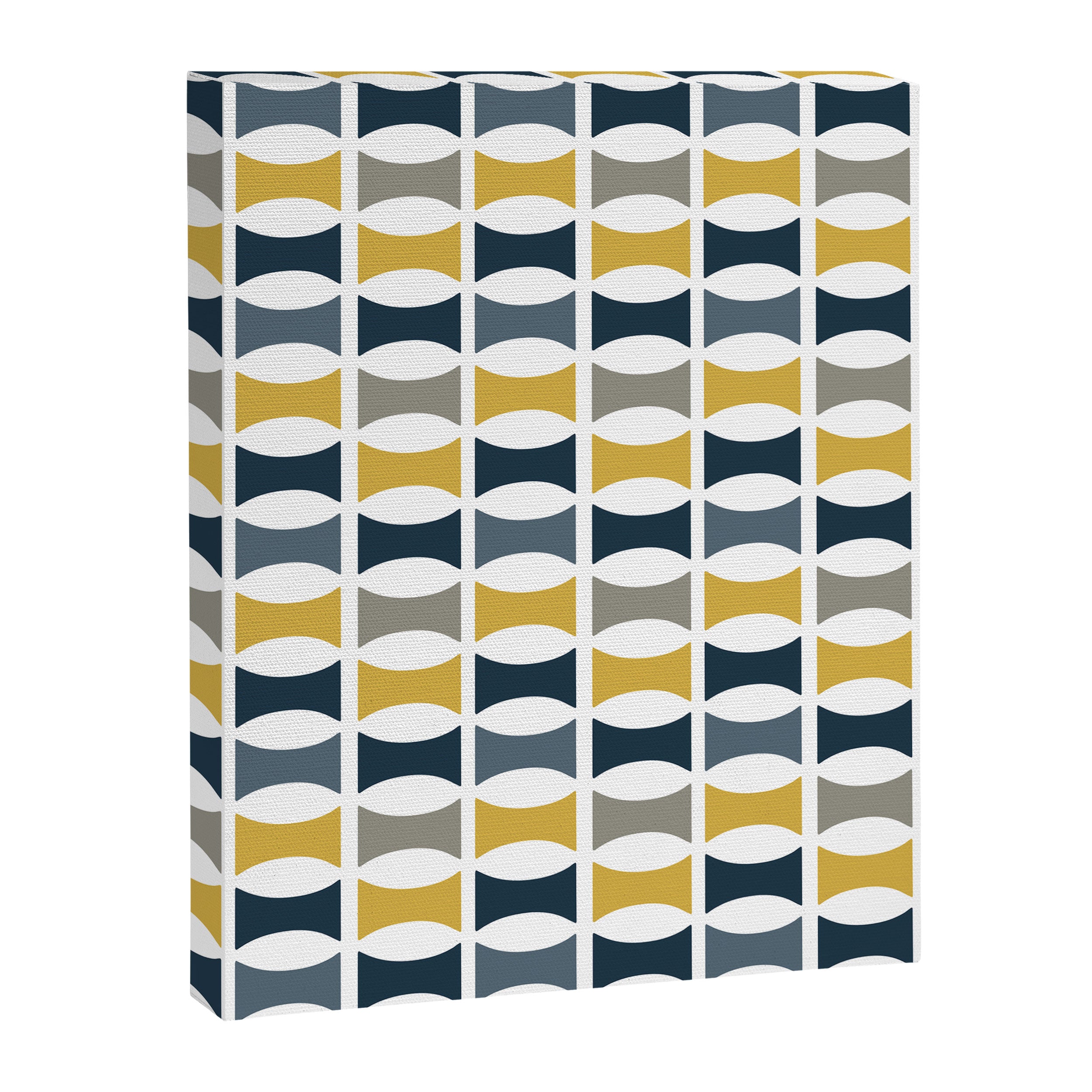 Mid Century Modern Geometric Pattern Navy Blue, Mustard Yellow, Gray Canvas Print Gallery Image 6