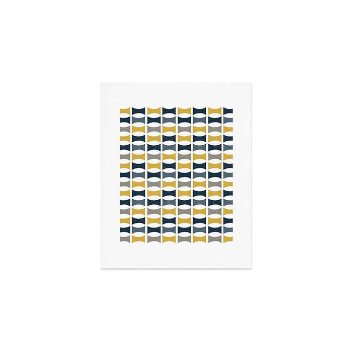 Mid Century Modern Geometric Pattern Navy Blue, Mustard Yellow, Gray Art Print Gallery Image 1