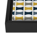 Mid Century Modern Geometric Pattern Navy Blue, Mustard Yellow, Gray Framed Canvas Print Gallery Image 3