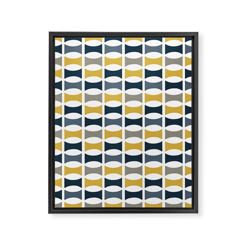 Mid Century Modern Geometric Pattern Navy Blue, Mustard Yellow, Gray Framed Canvas Print Gallery Image 6