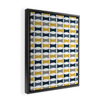 Mid Century Modern Geometric Pattern Navy Blue, Mustard Yellow, Gray Framed Canvas Print Gallery Image 2