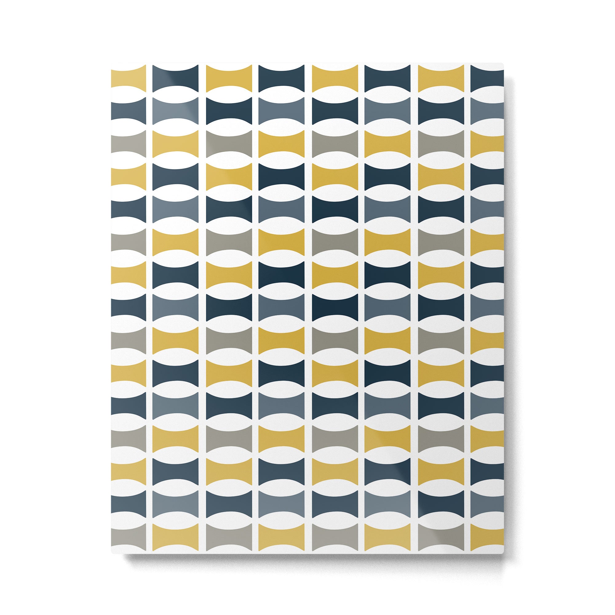 Mid Century Modern Geometric Pattern Navy Blue, Mustard Yellow, Gray Metal Print Gallery Image 4