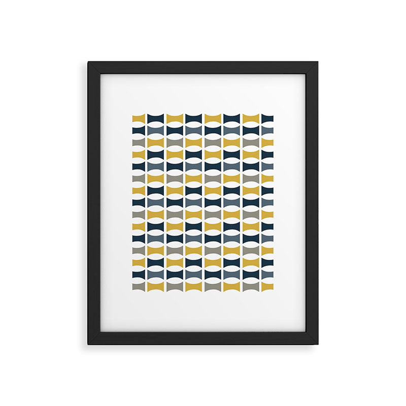 Mid Century Modern Geometric Pattern Navy Blue, Mustard Yellow, Gray Framed Art Print Gallery Image 5