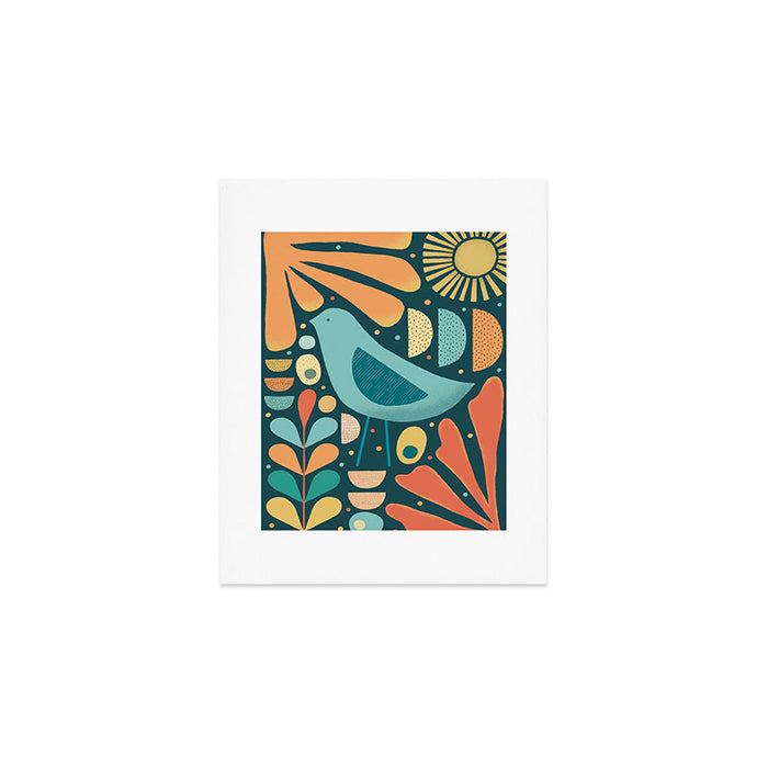 Mid Century Modern Inspired Bird and Leaves Art Print Gallery Image 1
