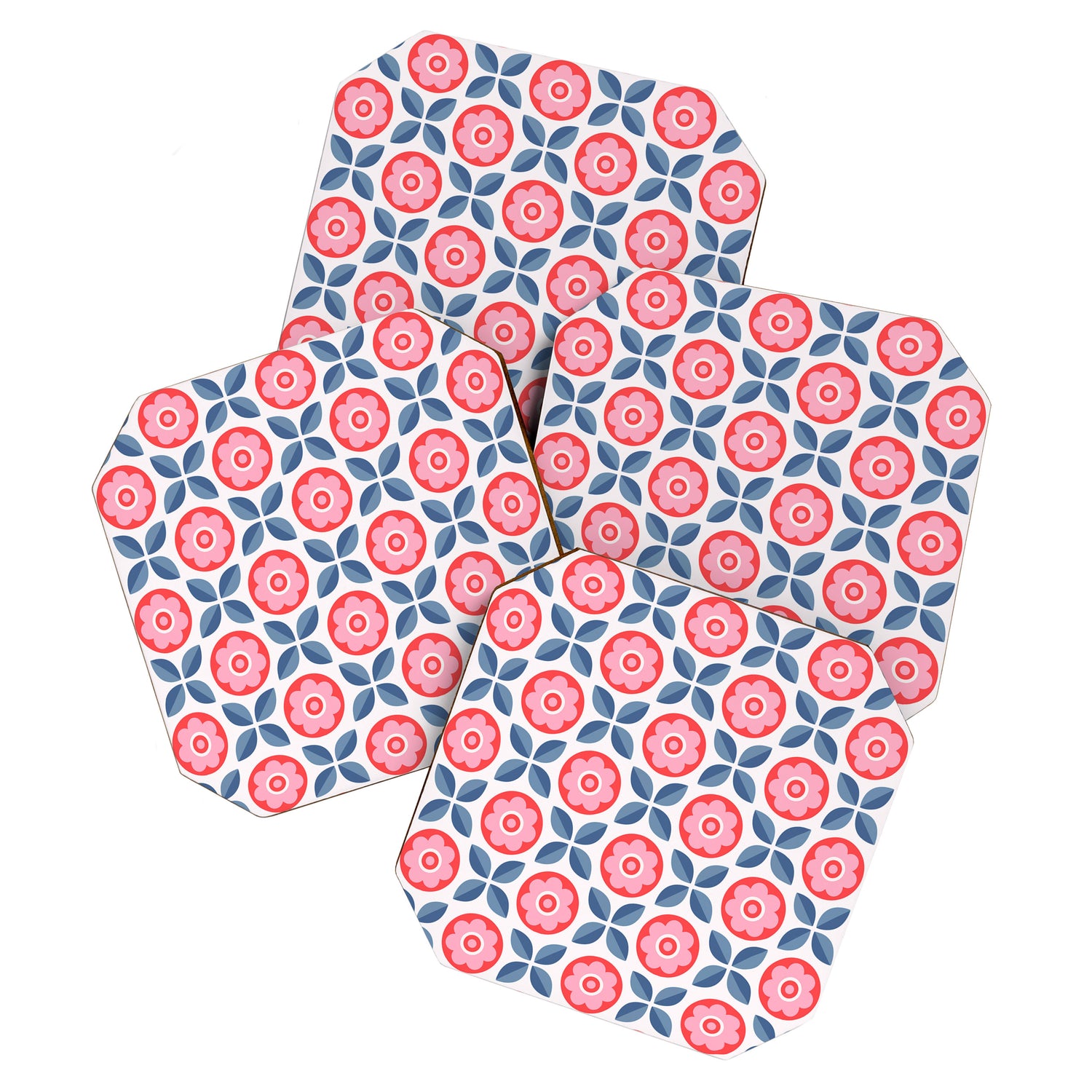Retro Floral Seamless Pattern in Pink and Blue Coaster Gallery Image 1