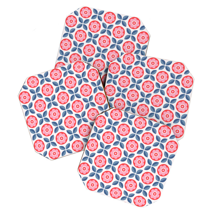 Retro Floral Seamless Pattern in Pink and Blue Coaster Gallery Image 1