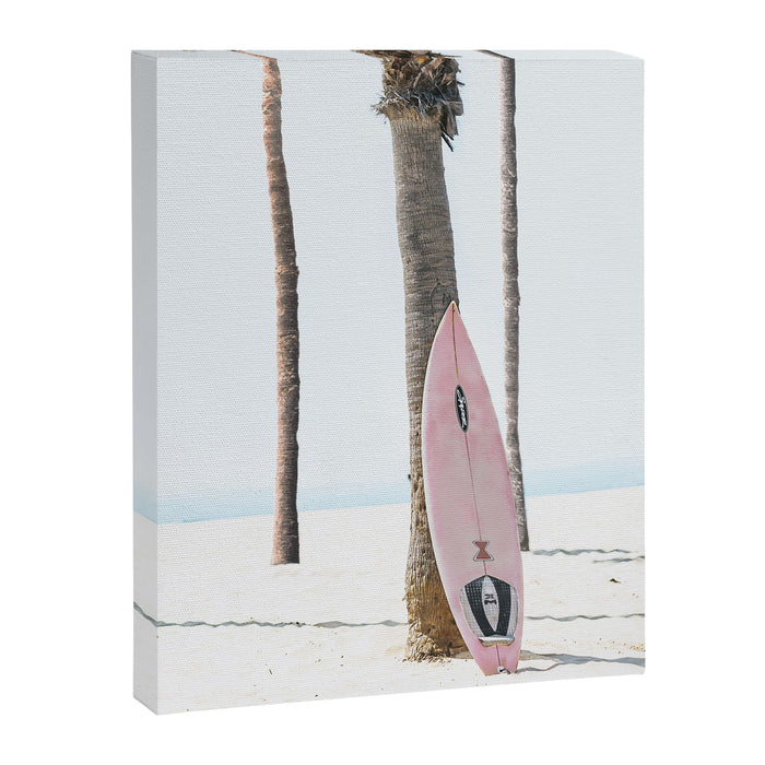 Pastel Pink Surfboard at Beach Canvas Print Gallery Image 1