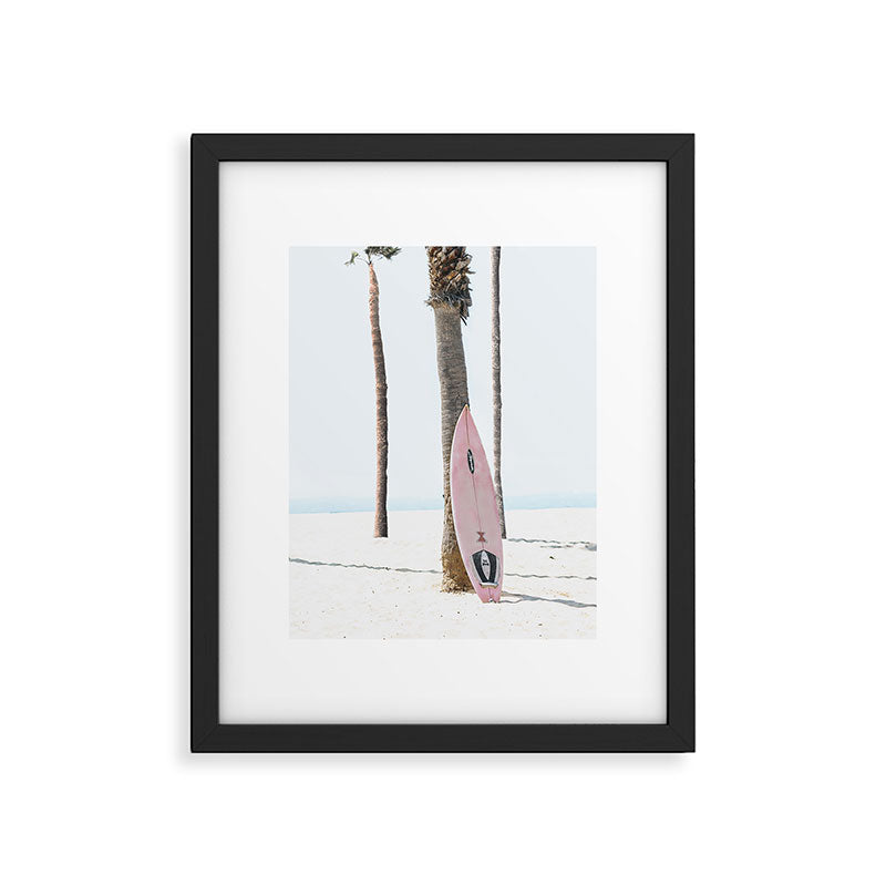 Pastel Pink Surfboard at Beach Framed Art Print Gallery Image 5