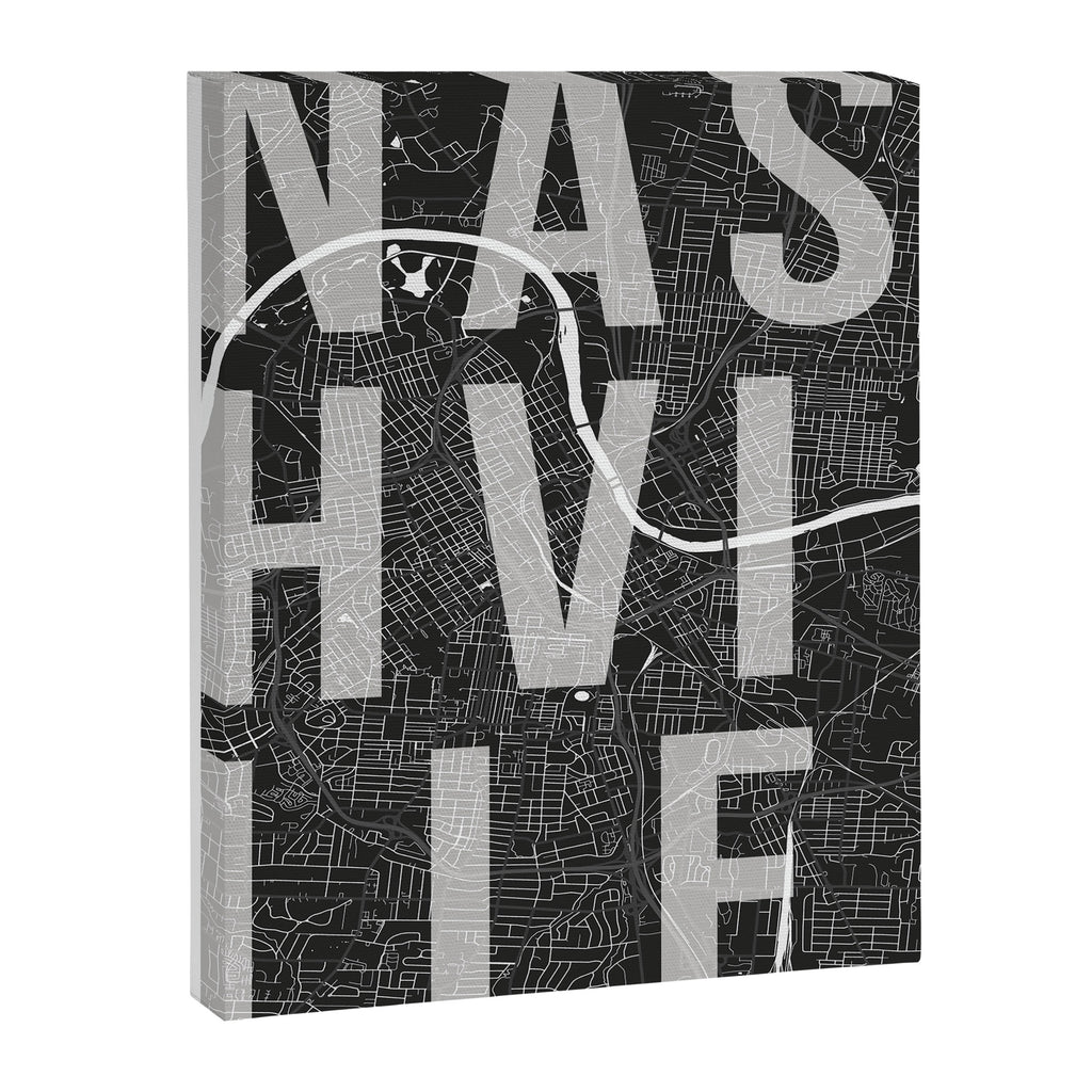Nashville Mono Street Map Text Overlay Canvas Print Gallery Image 6