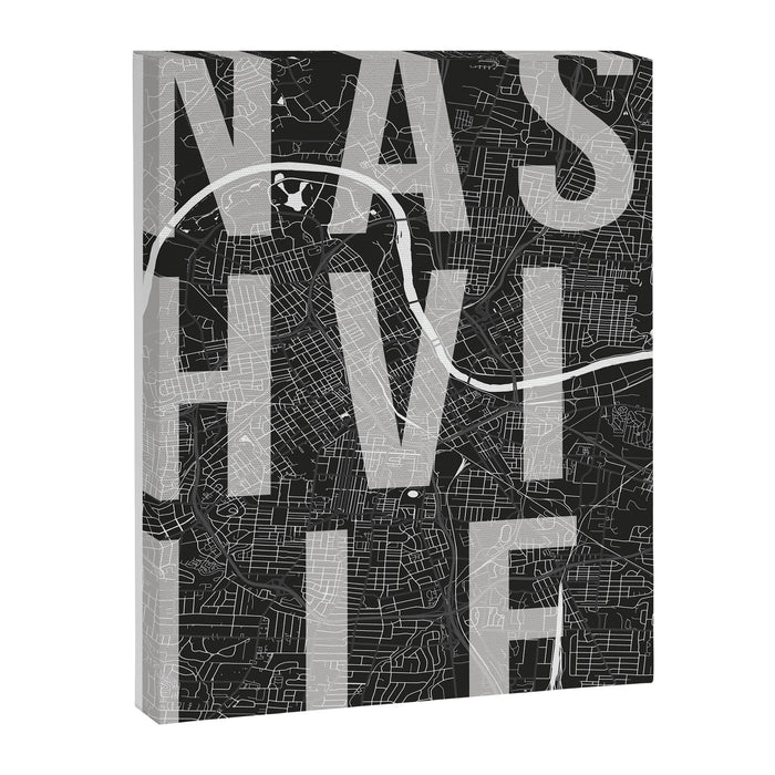 Nashville Mono Street Map Text Overlay Canvas Print Gallery Image 1