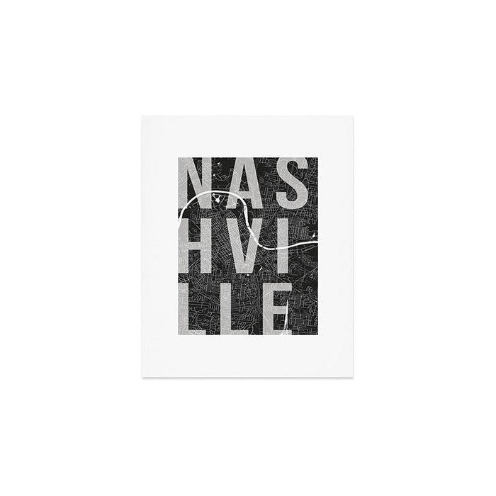 Nashville Mono Street Map Text Overlay Art Print Gallery Image 1