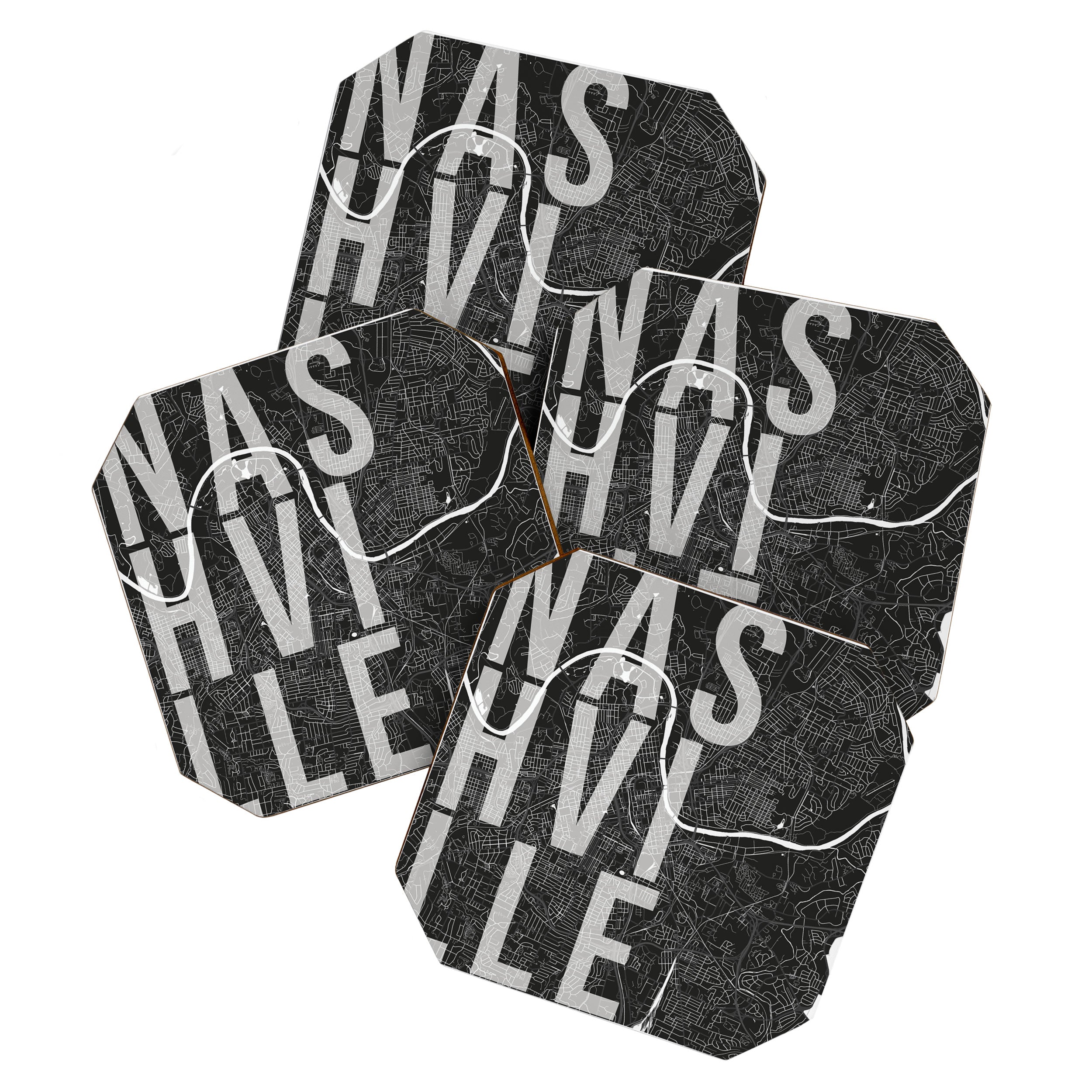 Nashville Mono Street Map Text Overlay Coaster Gallery Image 1