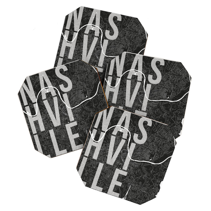 Nashville Mono Street Map Text Overlay Coaster Gallery Image 1