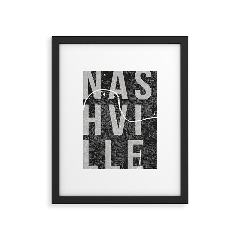 Nashville Mono Street Map Text Overlay Framed Art Print Gallery Image 5