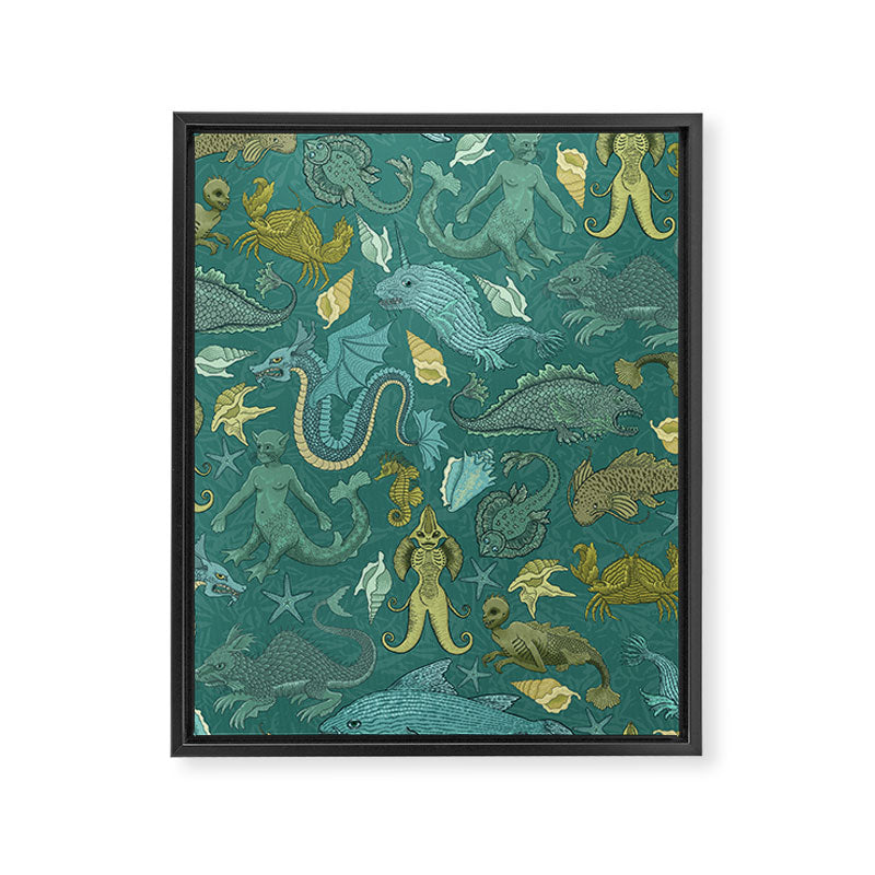 Deepsea Cryptids in Sea Green Framed Canvas Print Gallery Image 8
