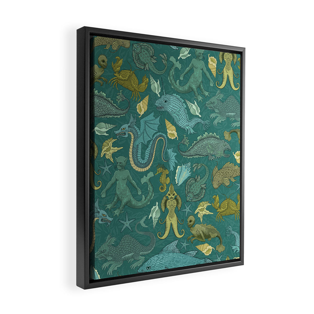 Deepsea Cryptids in Sea Green Framed Canvas Print Gallery Image 2