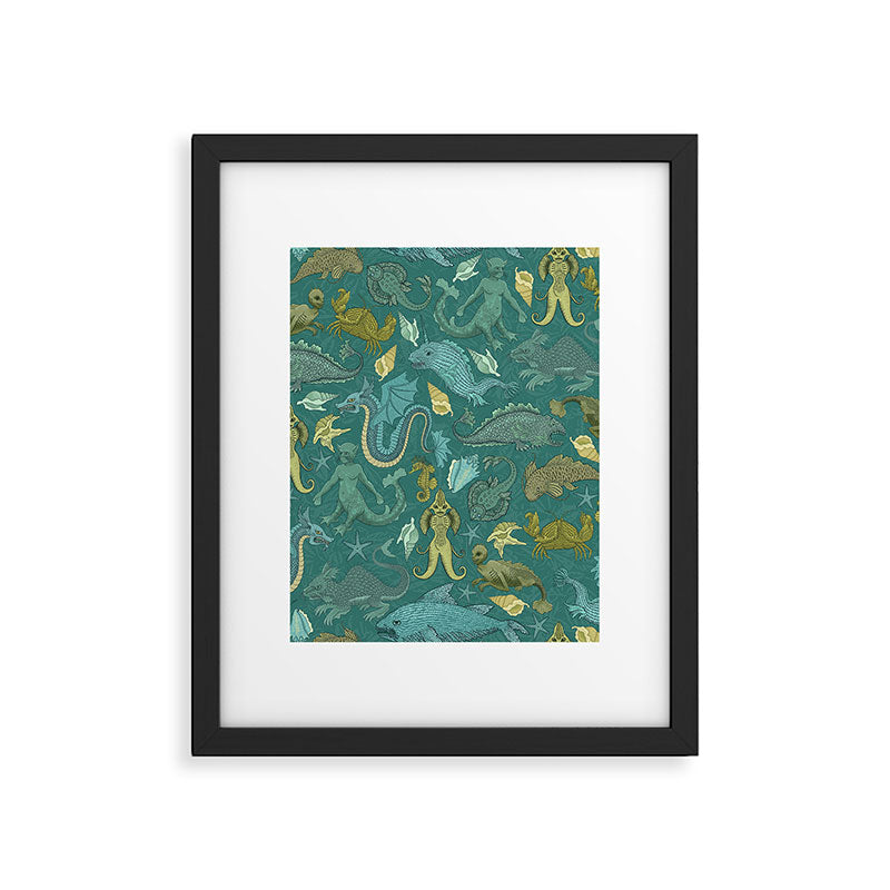 Deepsea Cryptids in Sea Green Framed Art Print Gallery Image 6