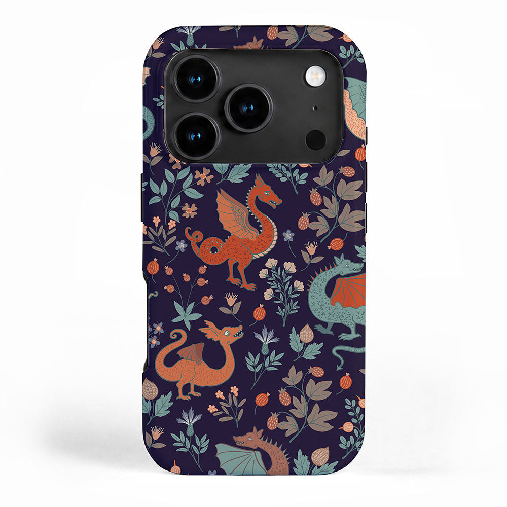 Dragons and Flowers Dark Purple iPhone Case Gallery Image 1