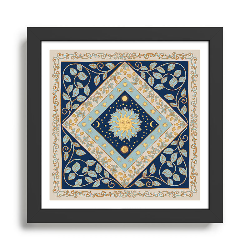 Sun Moon and Stars Celestial Blue Framed Art Print Gallery Image 1