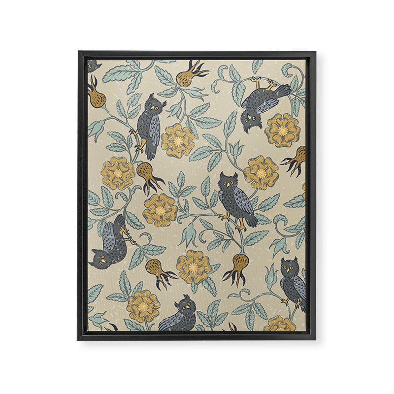 Tudor Owls in Grey Framed Canvas Print Gallery Image 8
