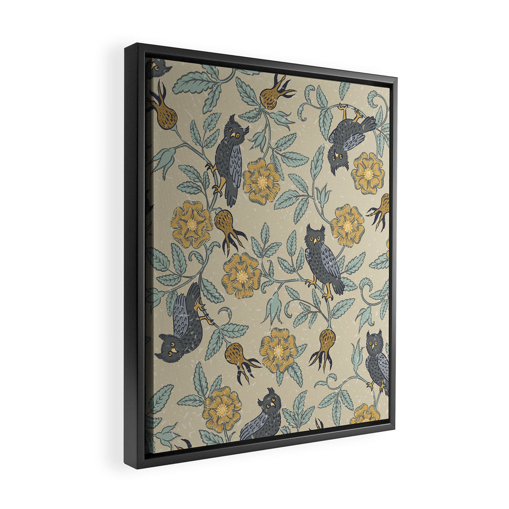 Tudor Owls in Grey Framed Canvas Print Gallery Image 2