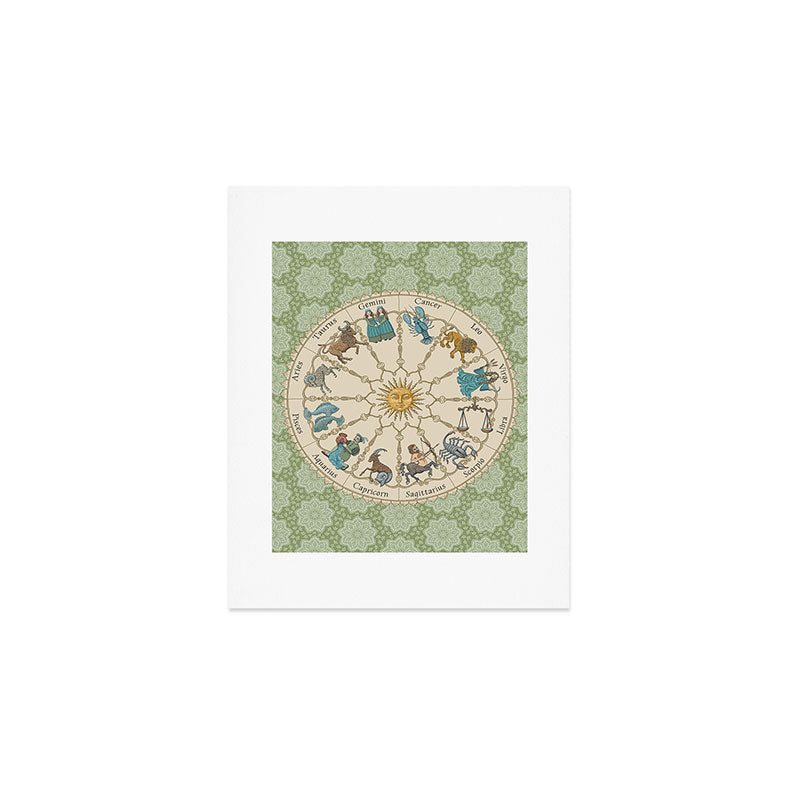 Vintage Astrology Zodiac Wheel Green Art Print Gallery Image 1