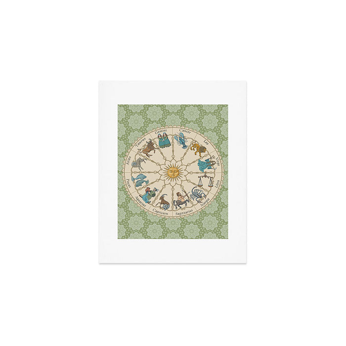 Vintage Astrology Zodiac Wheel Green Art Print Gallery Image 1