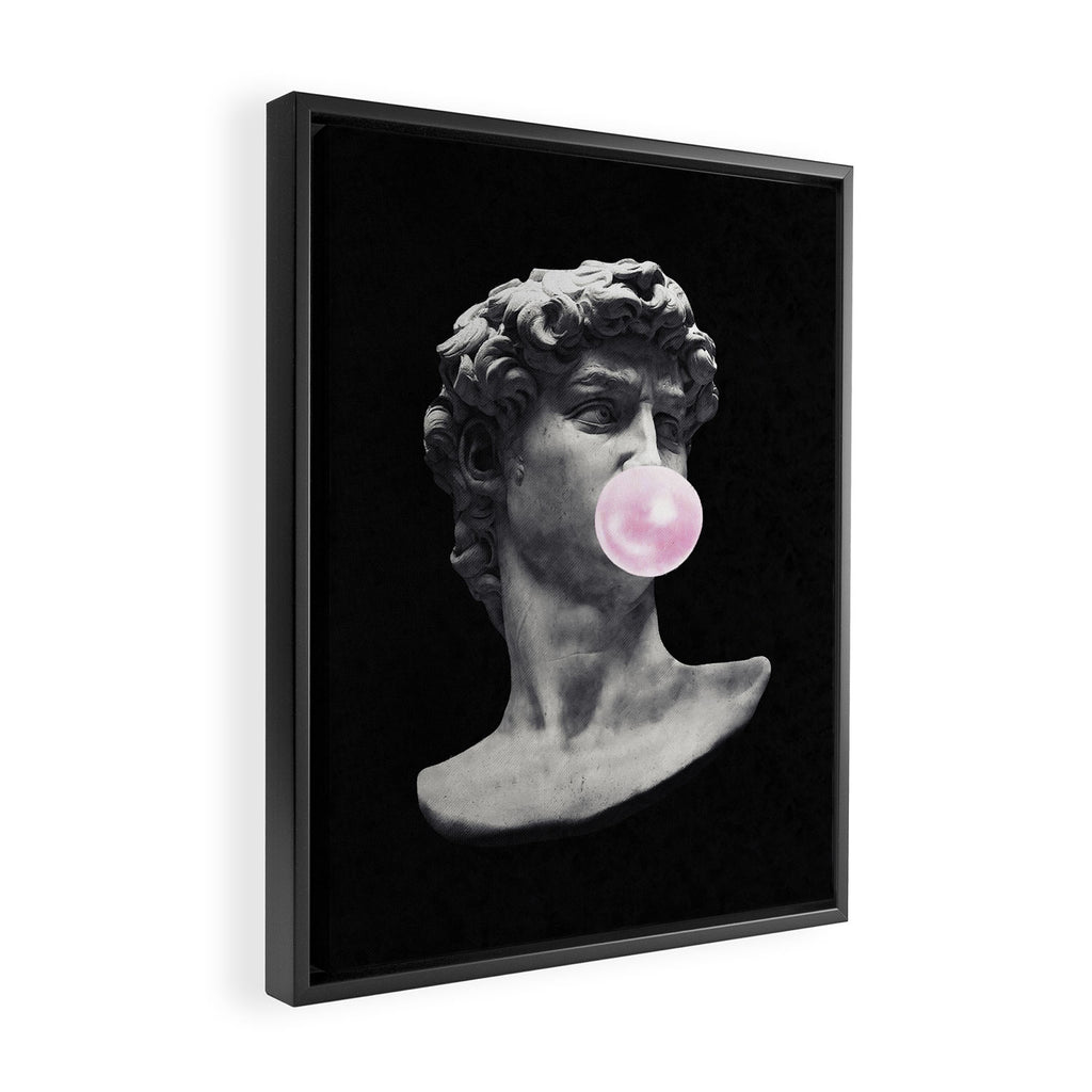 David blowing bubblegum bubble Framed Canvas Print Gallery Image 2