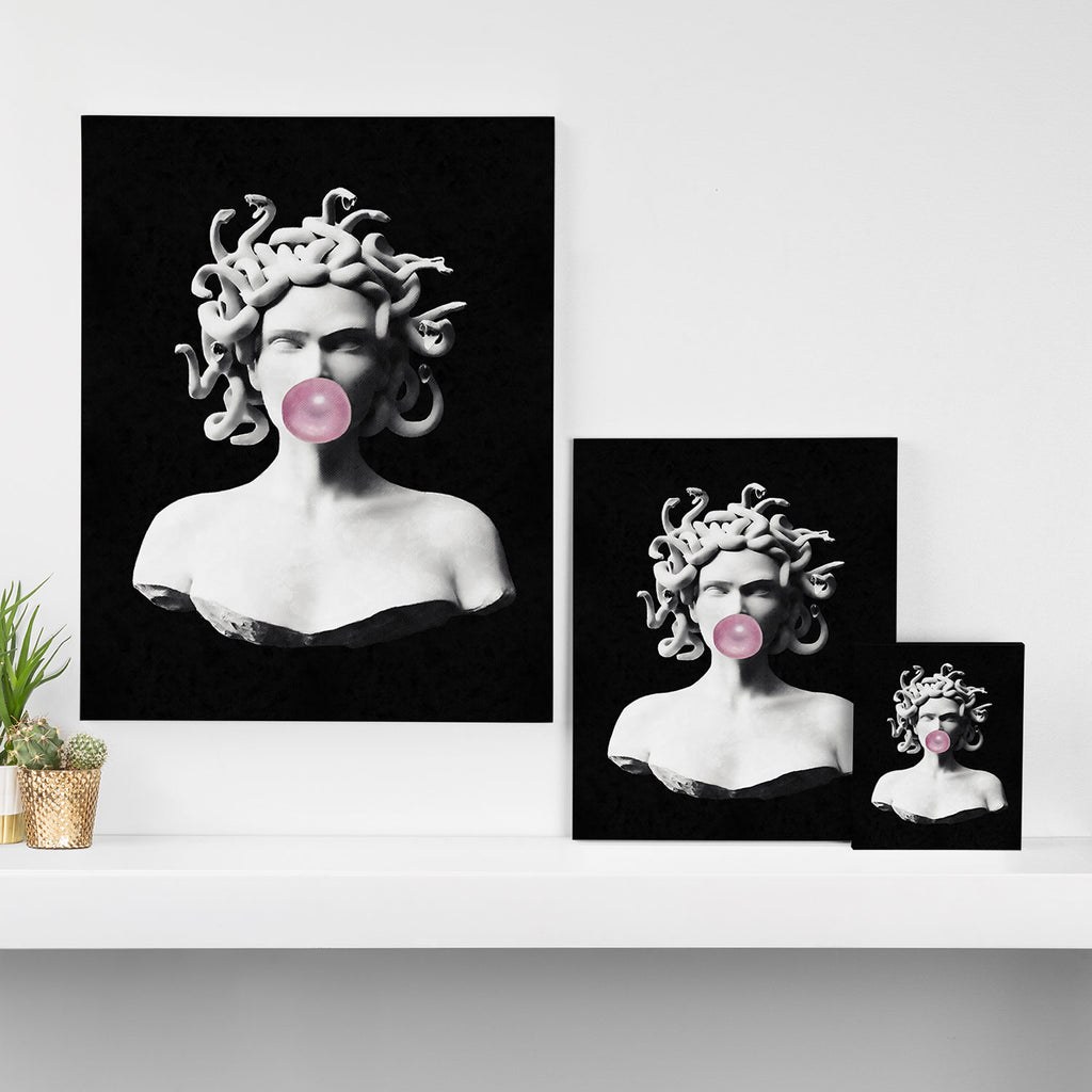 Medusa blowing pink bubblegum bubble Canvas Print Gallery Image 3