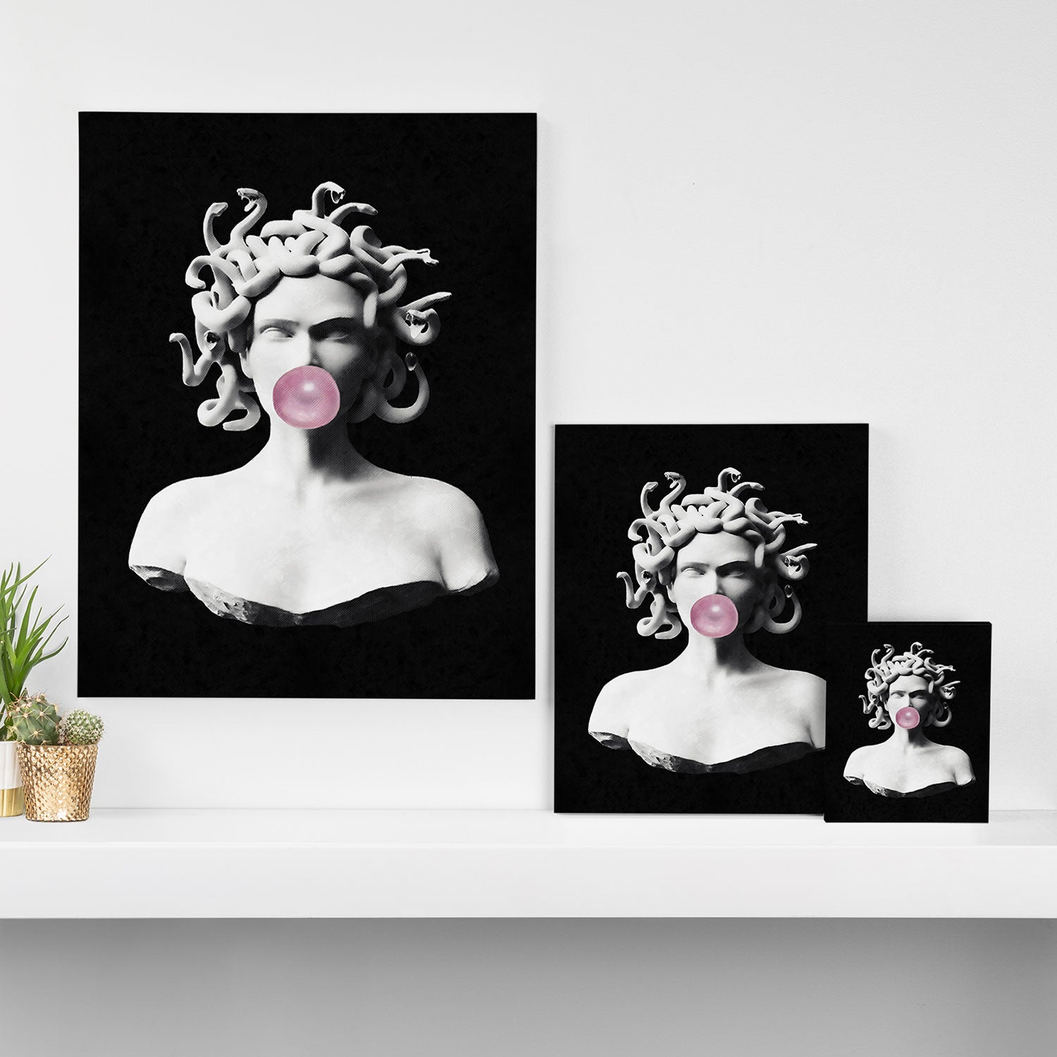 Medusa blowing pink bubblegum bubble Canvas Print Gallery Image 3