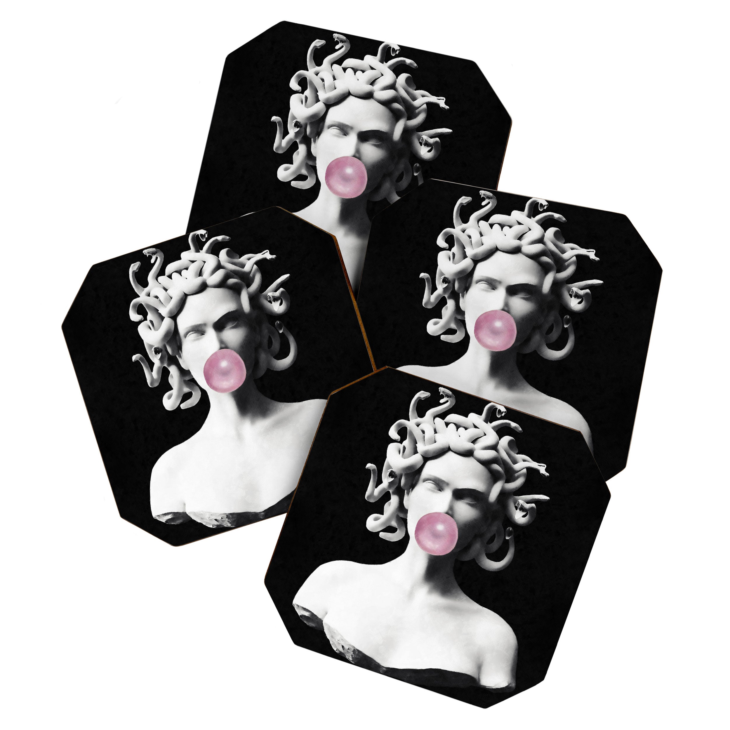 Medusa blowing pink bubblegum bubble Coaster Gallery Image 1