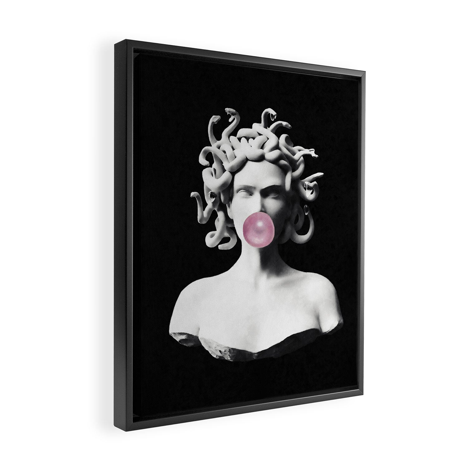 Medusa blowing pink bubblegum bubble Framed Canvas Print Gallery Image 2