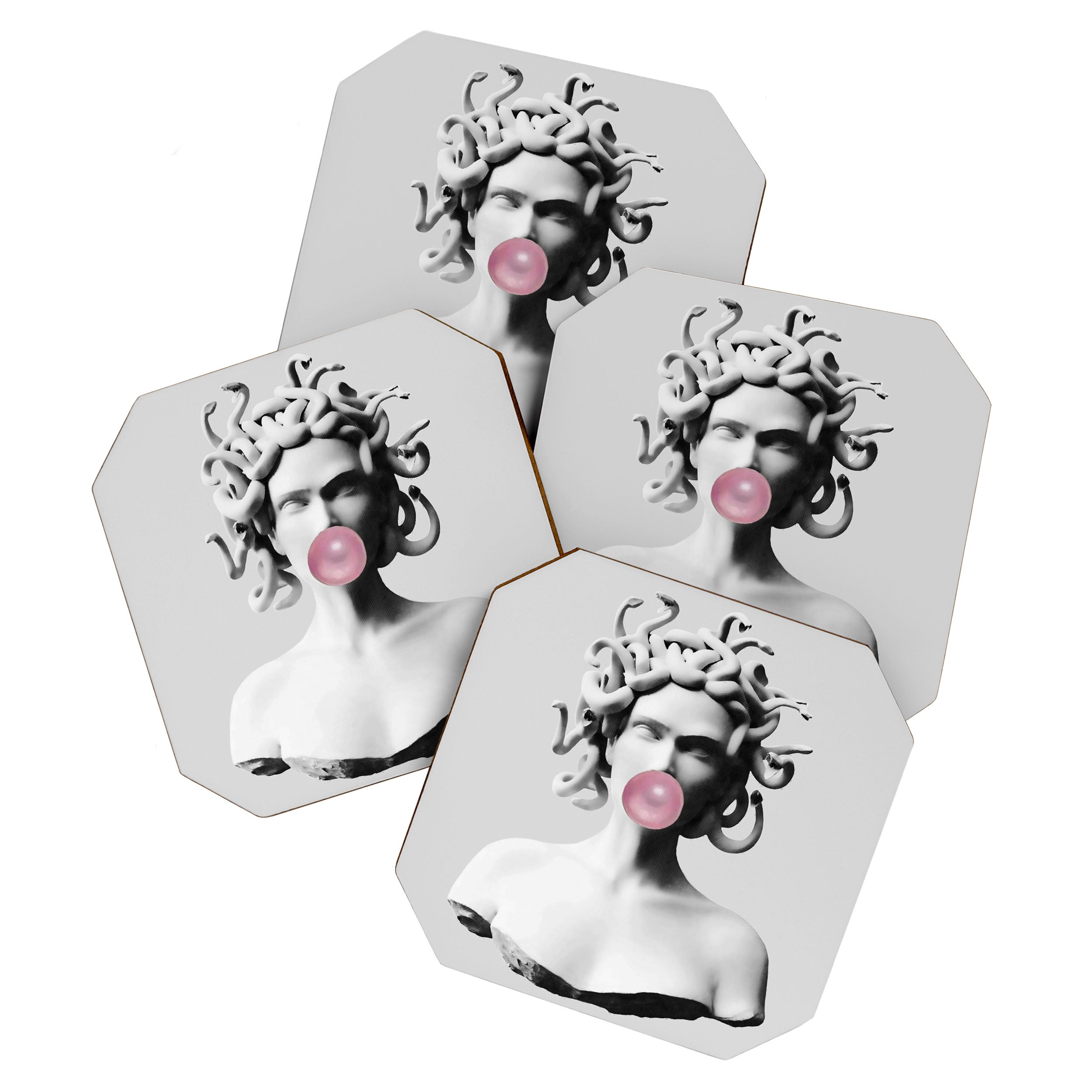 Medusa blowing pink bubblegum bubble II Coaster Gallery Image 1