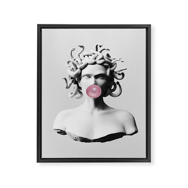 Medusa blowing pink bubblegum bubble II Framed Canvas Print Gallery Image 6