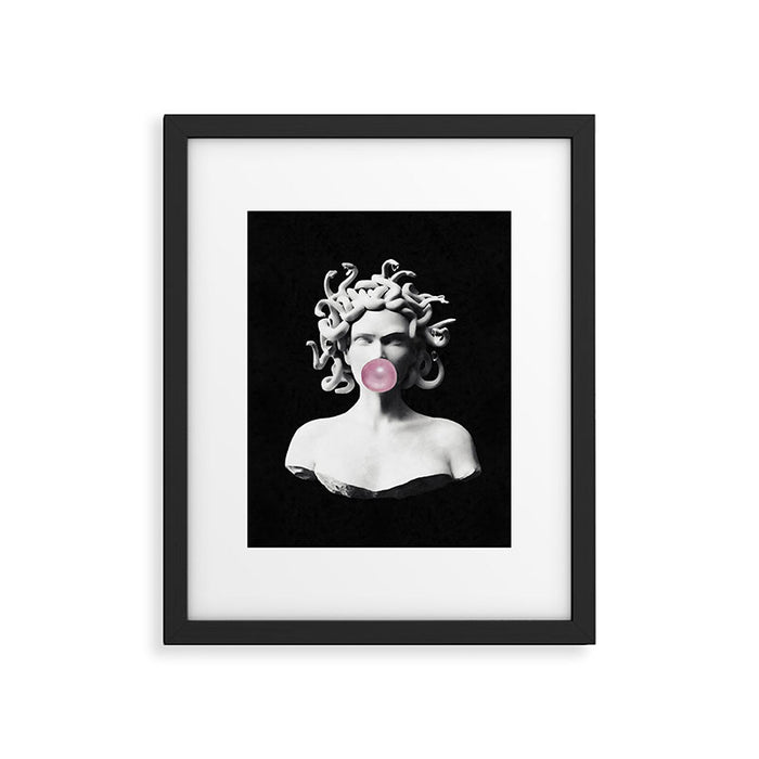 Medusa blowing pink bubblegum bubble Framed Art Print Gallery Image 1