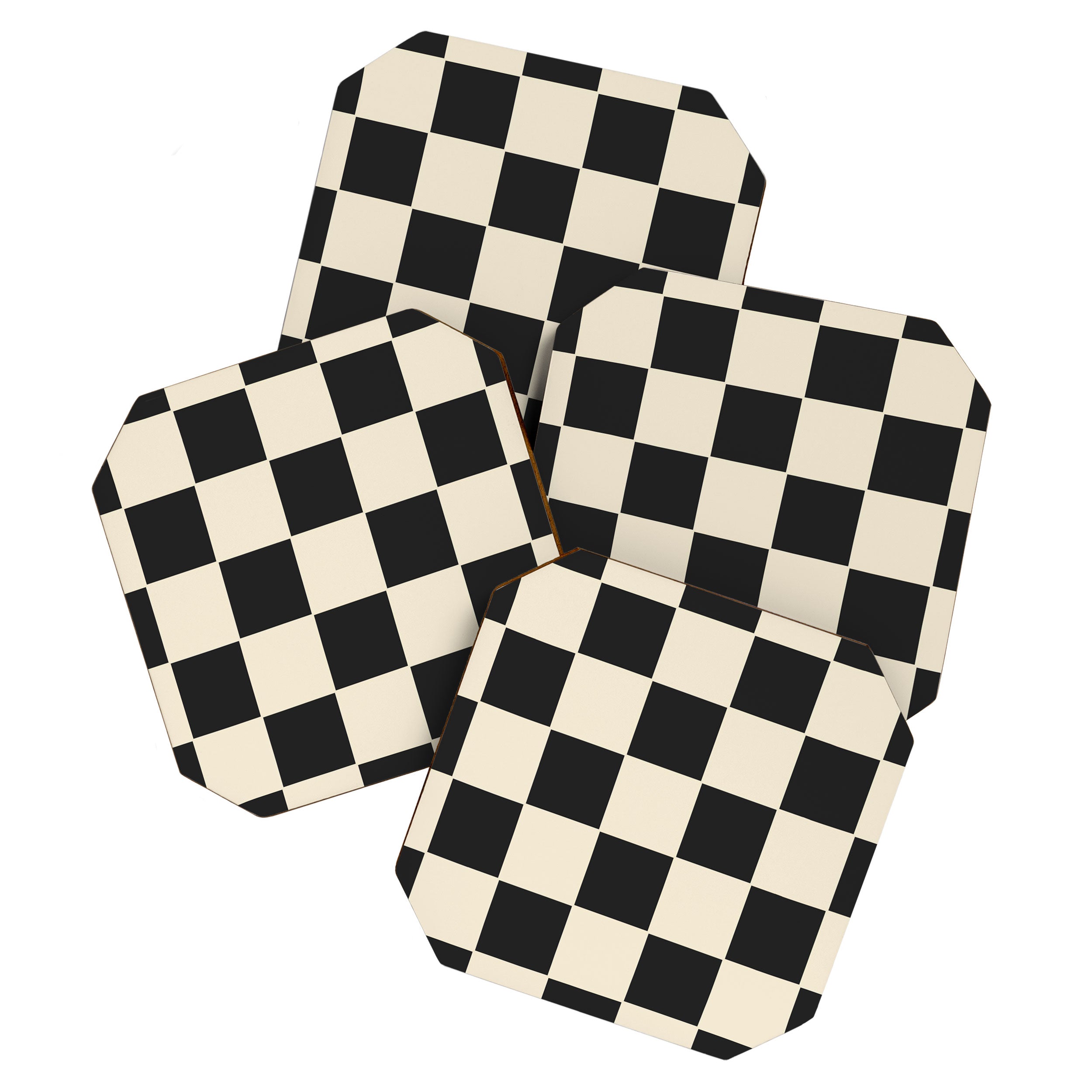 Beige & Black Check, Modern Checkerboard  Coaster Gallery Image 1