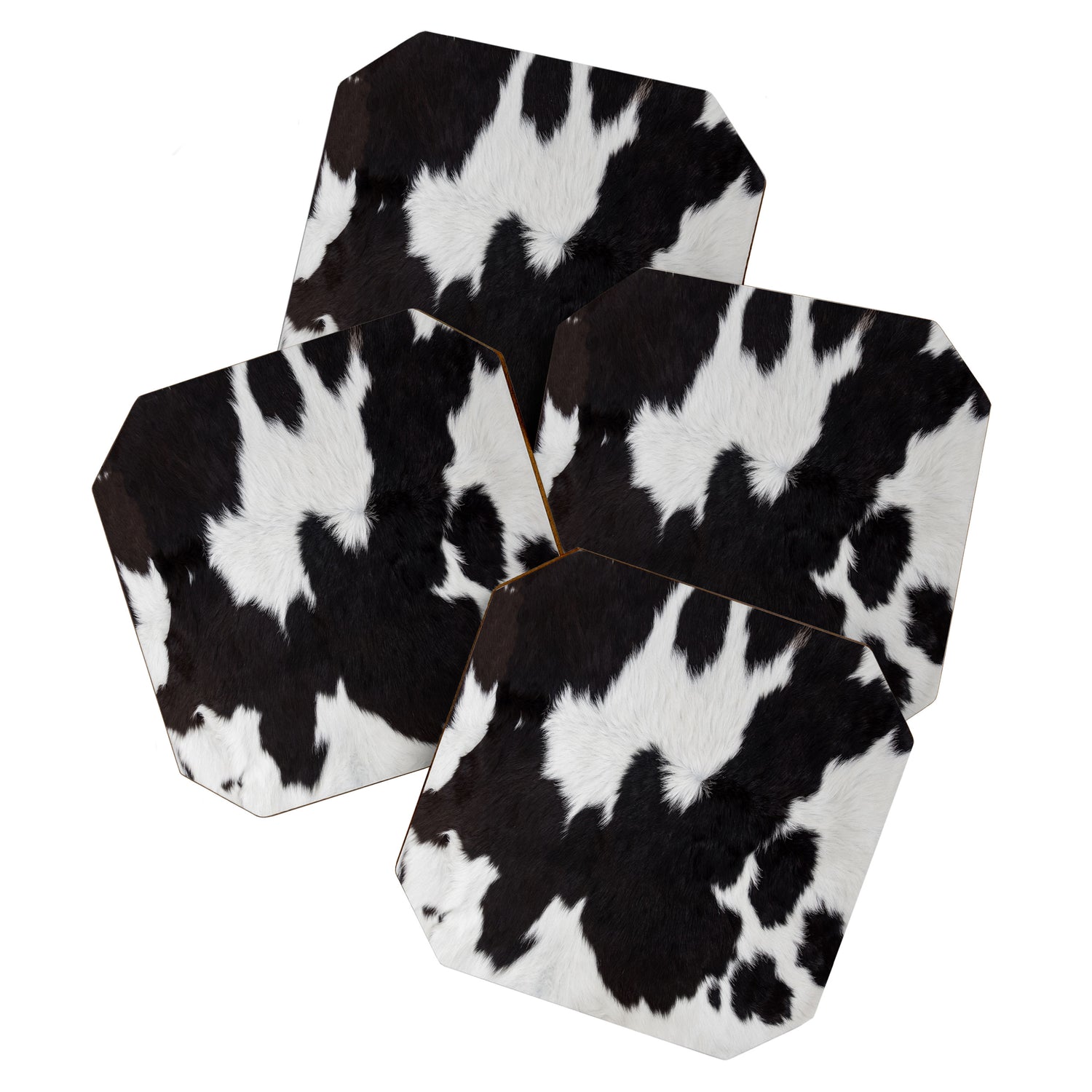 Black Cowhide, Cow Skin Print Pattern, Modern Cowhide Faux Leather Coaster Gallery Image 1