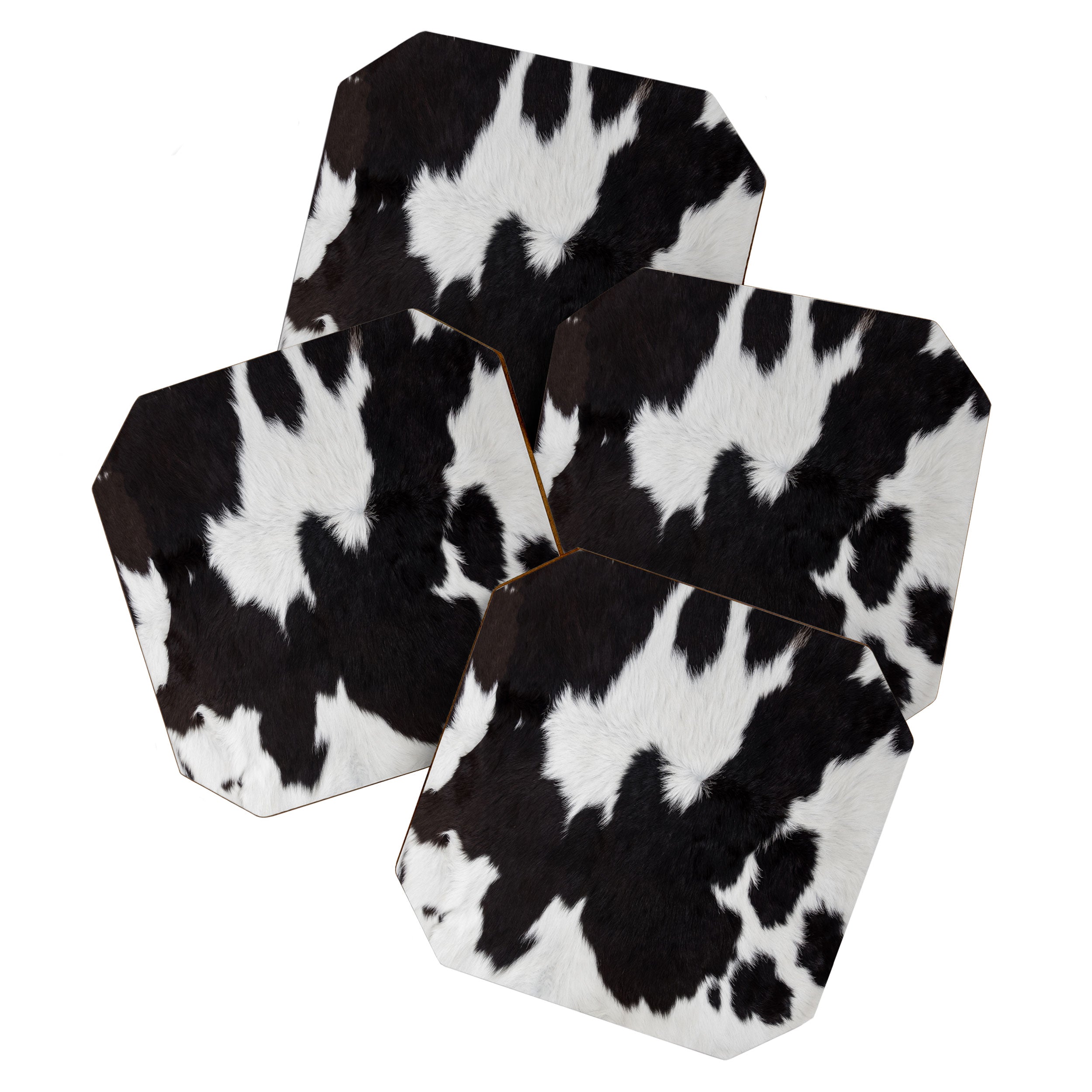 Black Cowhide, Cow Skin Print Pattern, Modern Cowhide Faux Leather Coaster Gallery Image 1