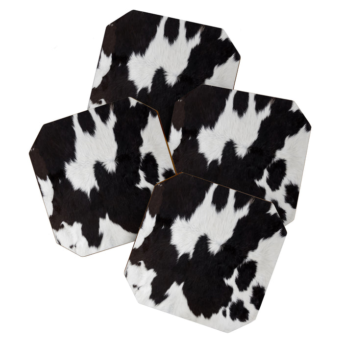 Black Cowhide, Cow Skin Print Pattern, Modern Cowhide Faux Leather Coaster Gallery Image 1