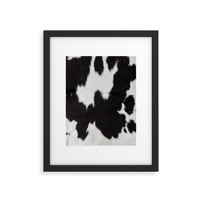 Black Cowhide, Cow Skin Print Pattern, Modern Cowhide Faux Leather Framed Art Print Gallery Image 1