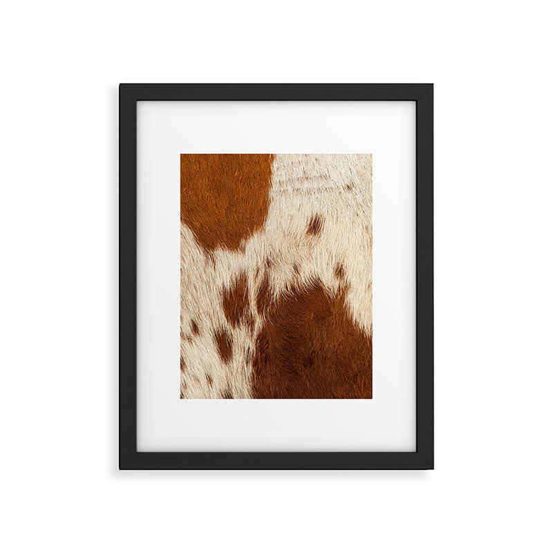 Brown Cowhide, Cow Skin Print Pattern Modern Cowhide Faux Leather Framed Art Print Gallery Image 6
