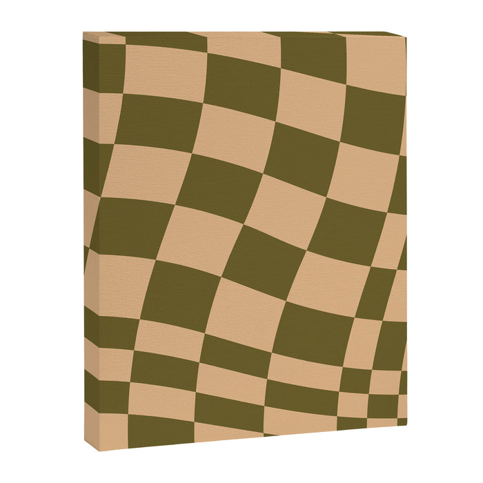 checked wave â peach and olive Canvas Print Gallery Image 1