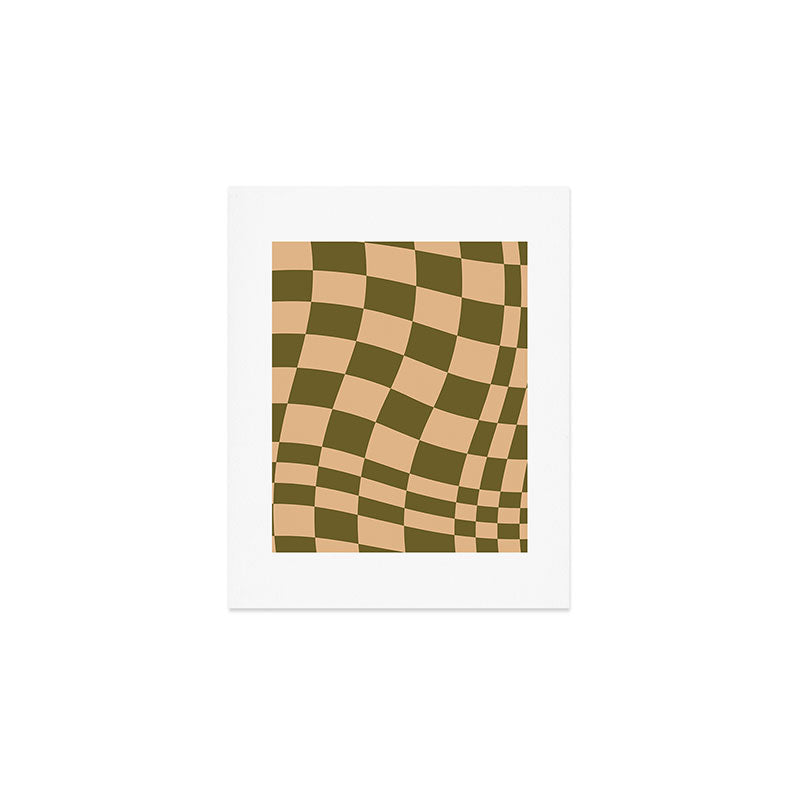 checked wave â peach and olive Art Print Gallery Image 1